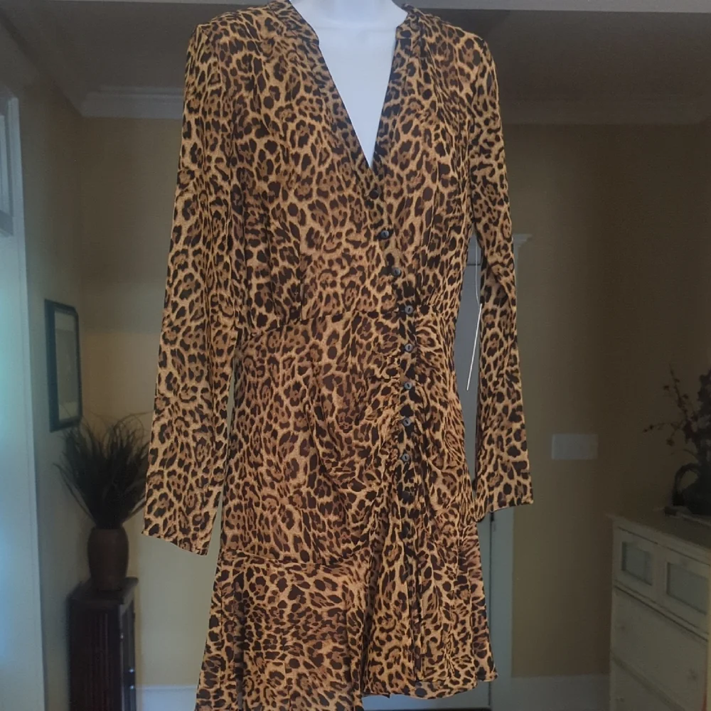 JAYGODFREY Brown and Black Long Sleeve V-Neck Cocktail Dress - Picture 4 of 12